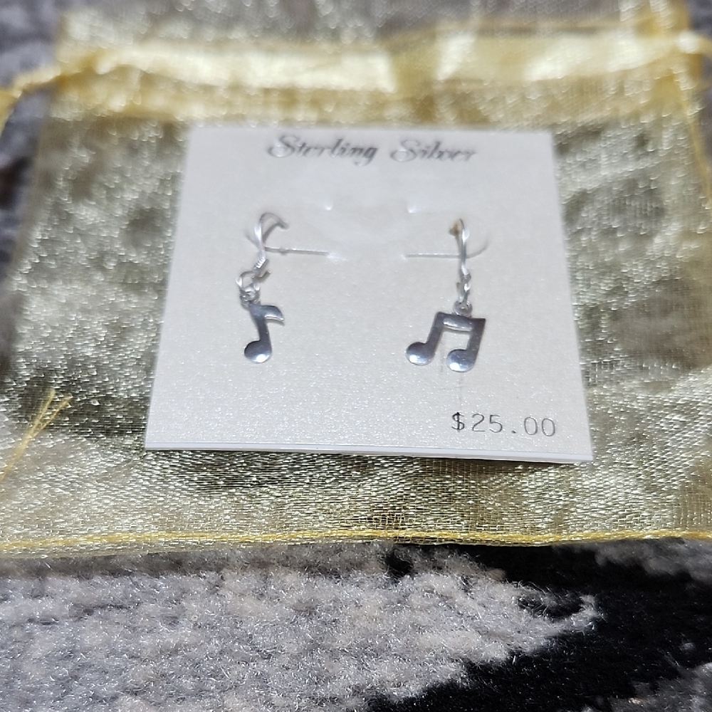 STERLING SILVER MUSIC NOTES DANGLE EARRINGS 1-PAIR